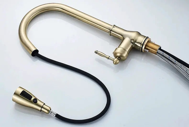 Kitchen faucet Simples Market pull-out antique-bronze with sprayer and braided hose
