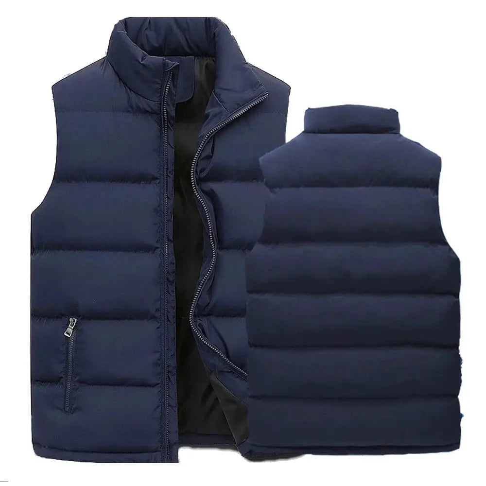 Mens Sleeveless Vest Jacket Warm Waterproof Winter Autumn Stand Up Collar Zipper Coat Casual Waistcoat
