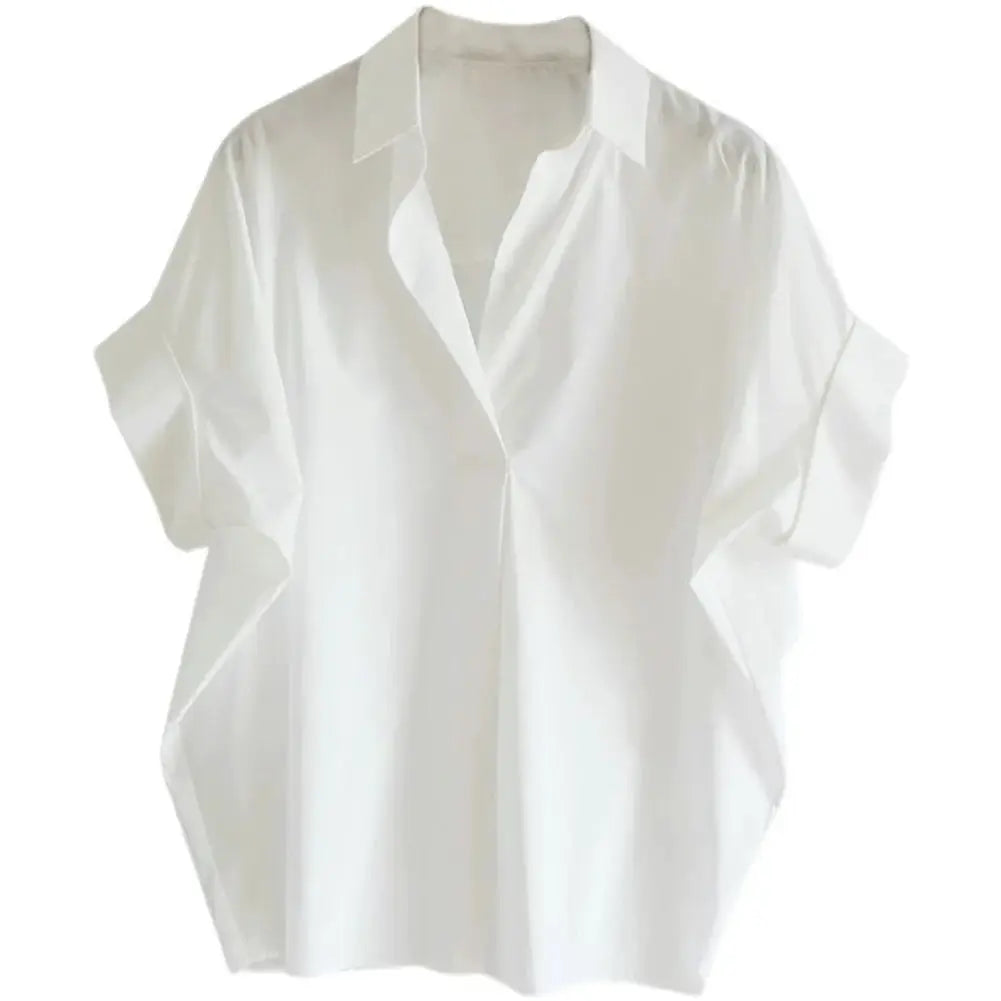 Womens Breathable Blouse Batwing Sleeves With Turn Down Collar