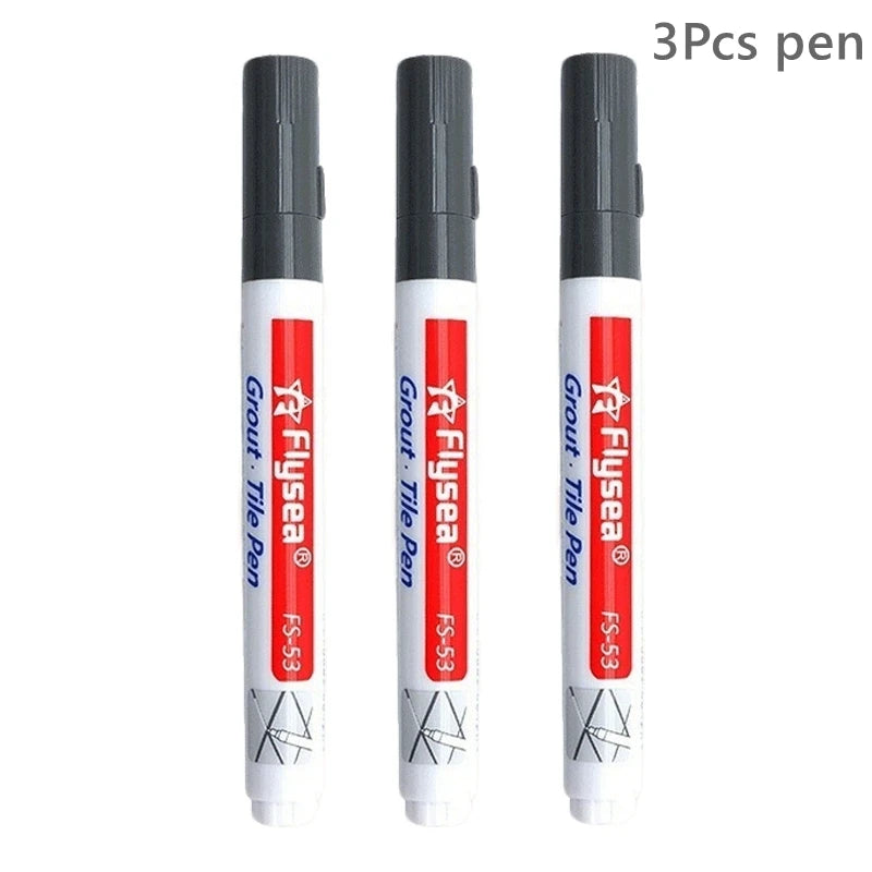 3pcs tile grout pen set; white bodies with black caps for grout lines