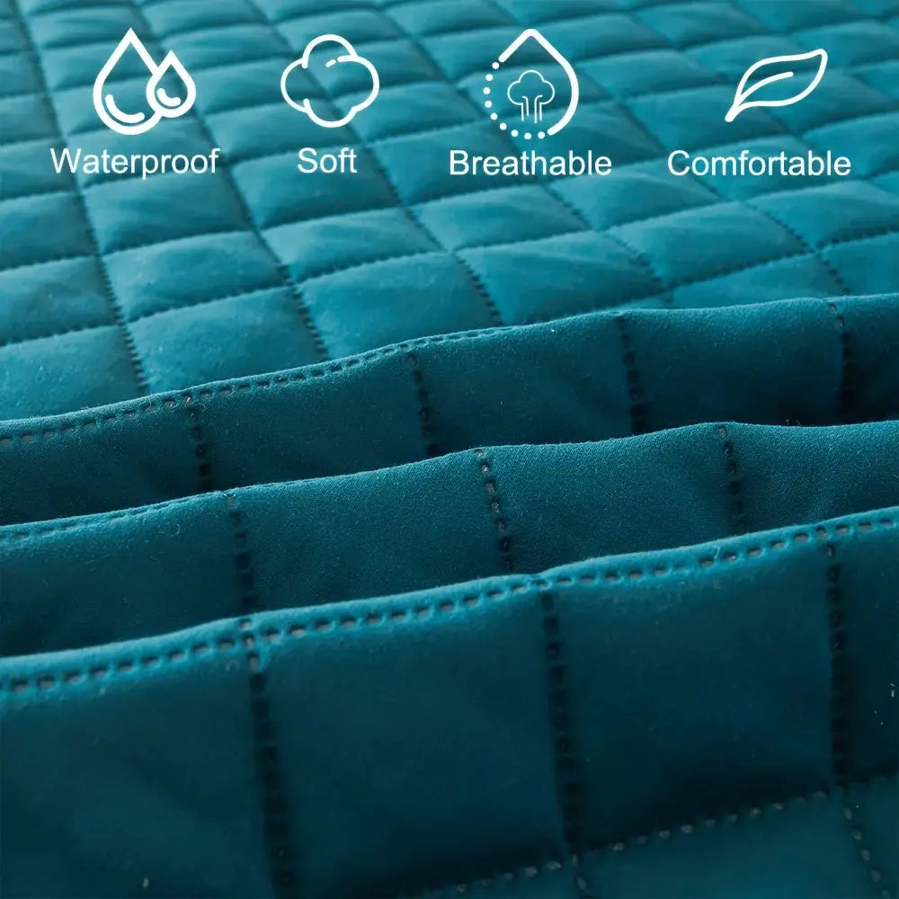 Simples Market 1pc teal quilted waterproof fitted sheet mattress protector for single/double beds, machine washable