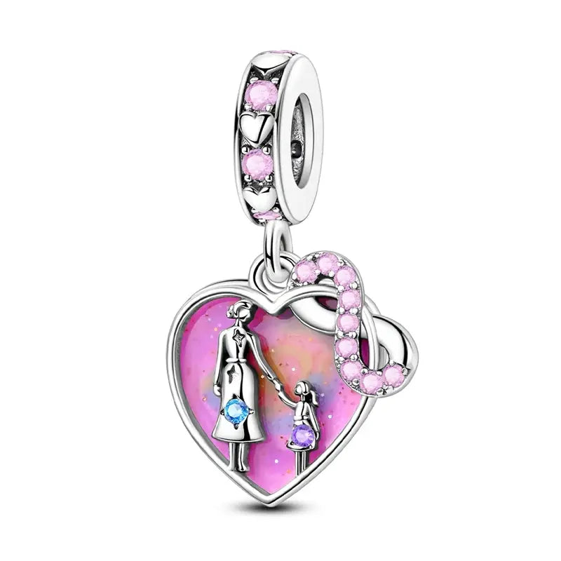 Mother's Day 925 Sterling Silver Heart Charms Beads Dangle For Bracelets Love Mom Jewelry Gift