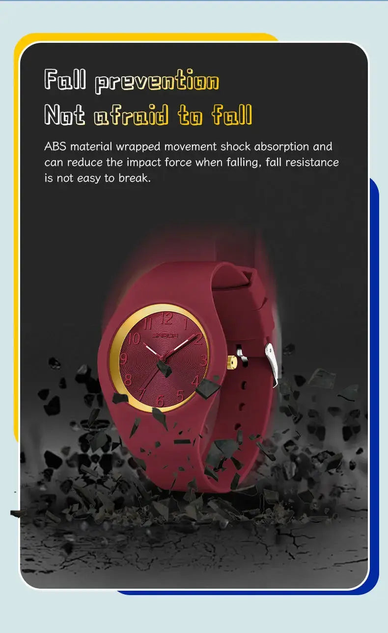 SANDA 6186 red silicone strap quartz wristwatch with gold bezel by Simples Market