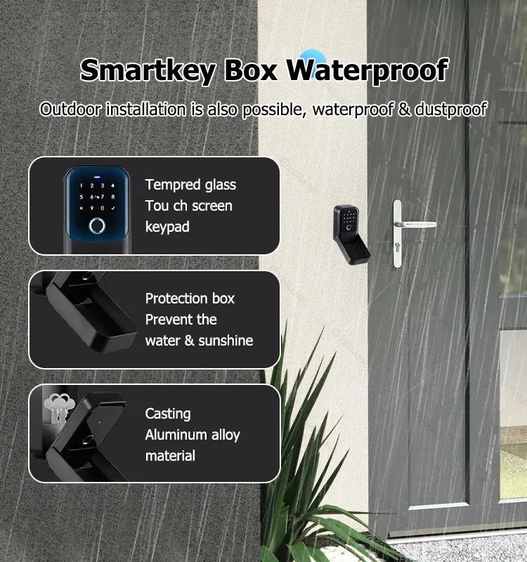 TTlock smart lock box by Simples Market with touchscreen keypad, aluminum alloy body, IP66 waterproof