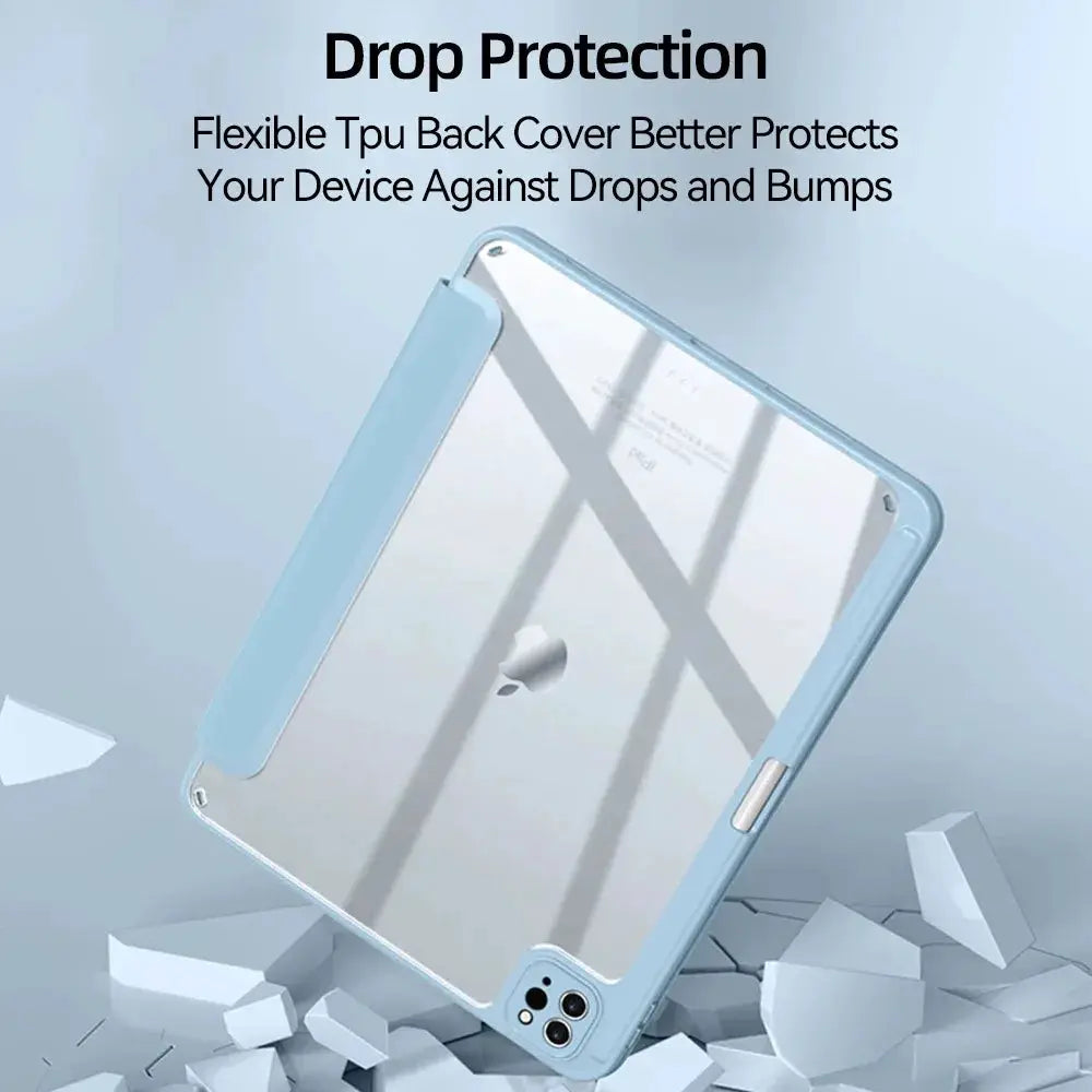 NovaGuard iPad Pro Case for 11 and 12.9 Inch Crystal Clear Back with Pencil Holder and TPU Protection