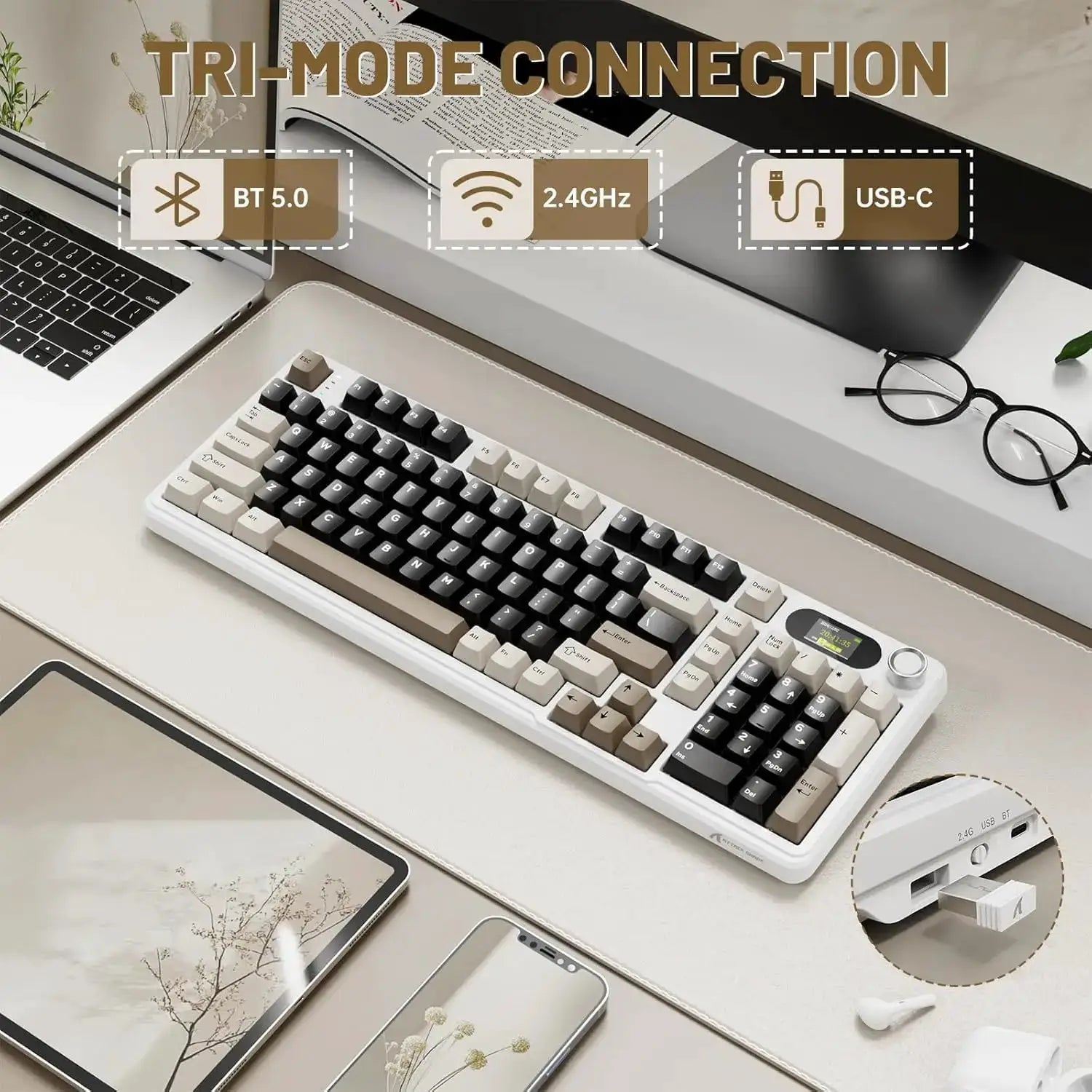ATTACK SHARK X98Pro wireless mechanical keyboard with screen and knob, RGB lighting, tri-mode