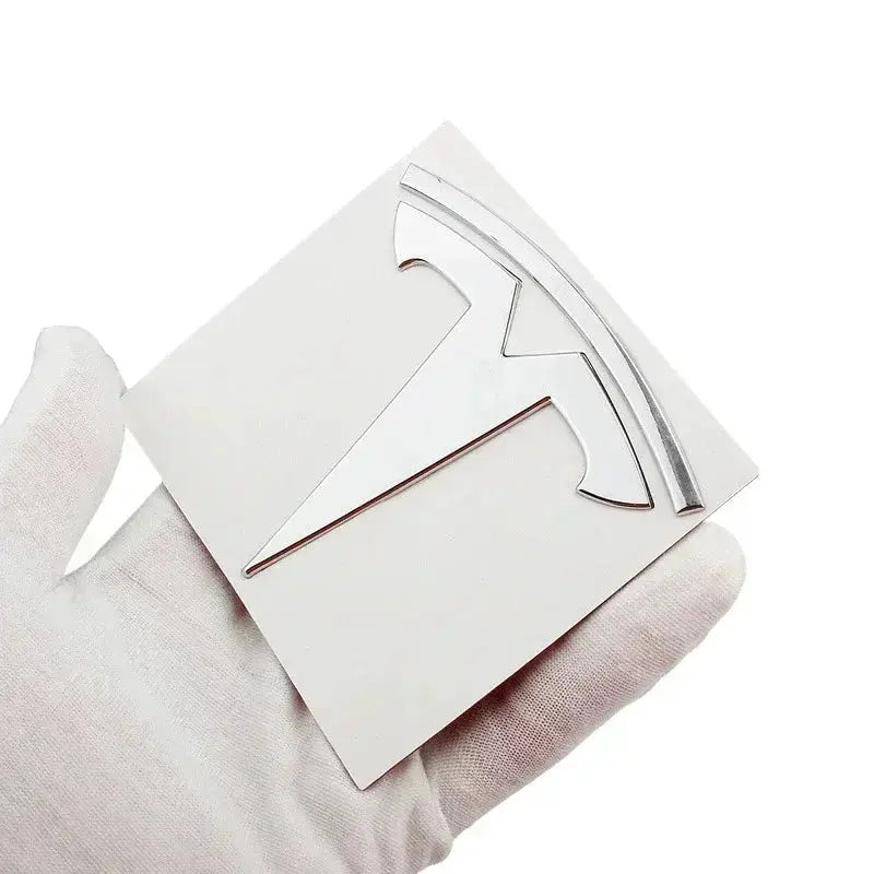 Tesla Model 3/Y zinc alloy chrome 2-piece emblem set for front hood and rear trunk, silver finish