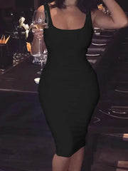 2024 Summer Plus Size Tank Top Dress Sleeveless Mini Solid Color