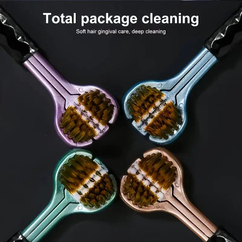 4 Piece Set Of Ergonomic Manual Toothbrushes With 3 Brush Heads Golden Volcanic Bristles Soft Grip Handle For Adults