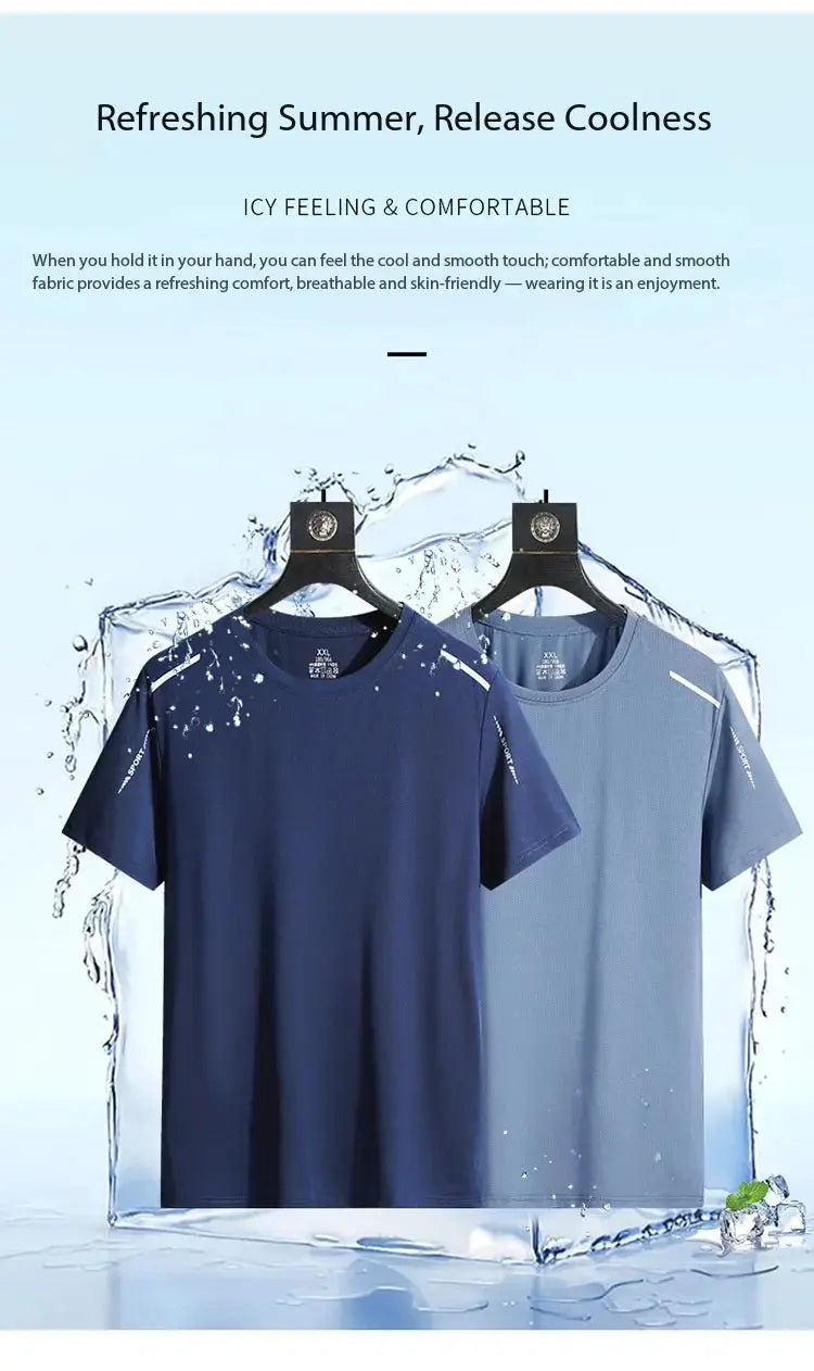 Men's quick-dry running T-shirts by Simples Market; breathable outdoor tees in navy and light blue, 2-pack