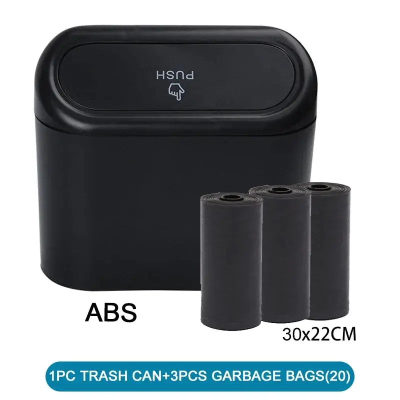 SUITU Car Trash Can With Lid Leakproof Compact ABS Car Trash Bin Includes 60 Bags And 300 Replacement Bags