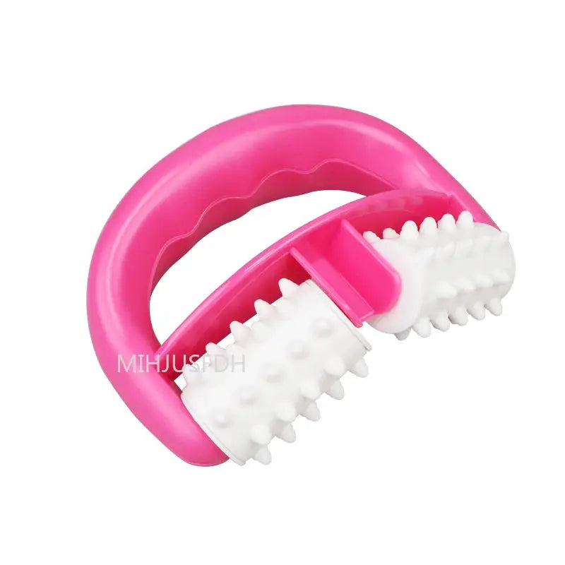 Simples Market handheld anti-cellulite roller massager with pink handle and white textured roller.
