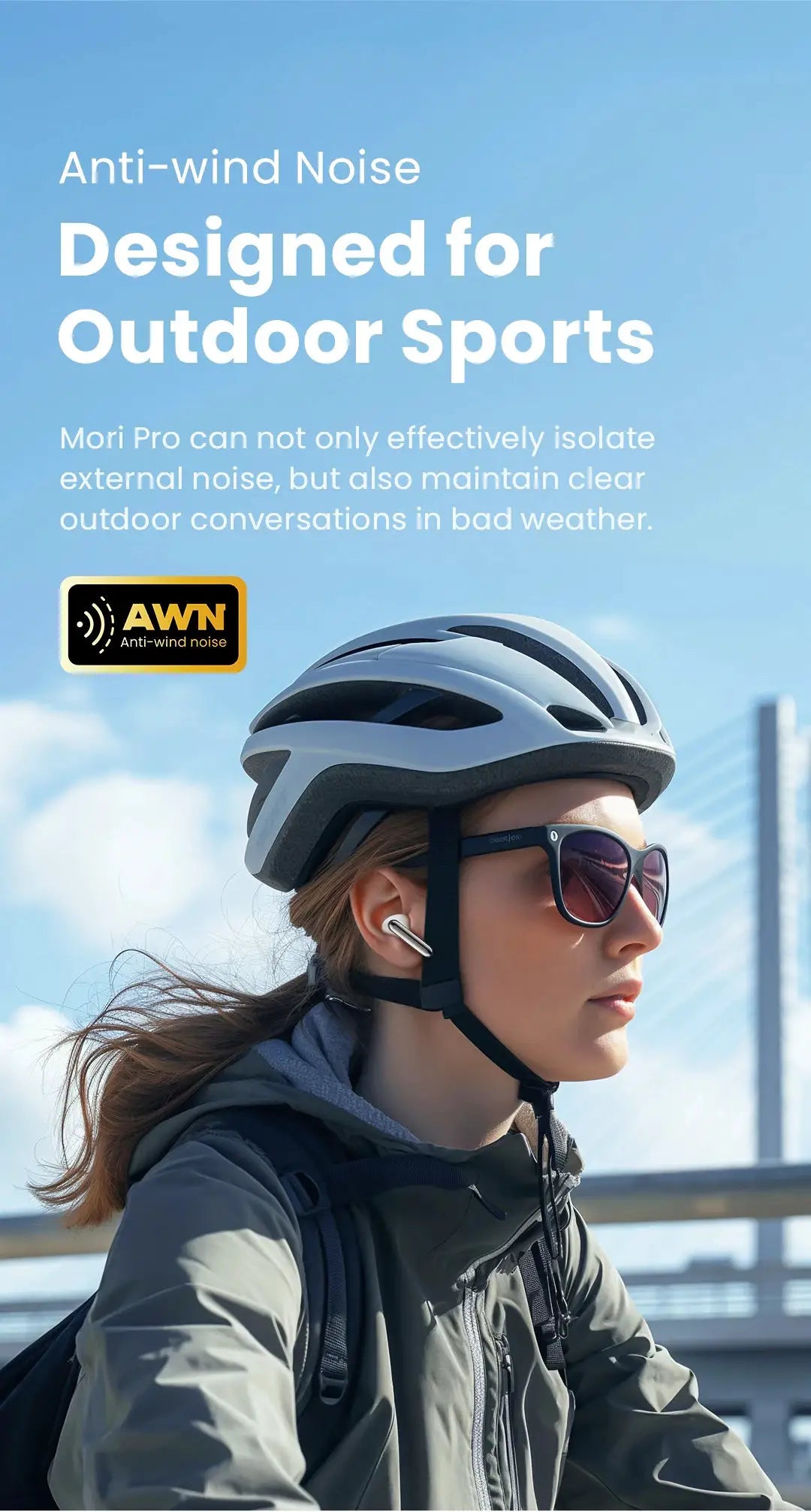 HAYLOU Mori Pro Bluetooth earphones with 43dB ANC, white wireless earbuds for outdoor sports