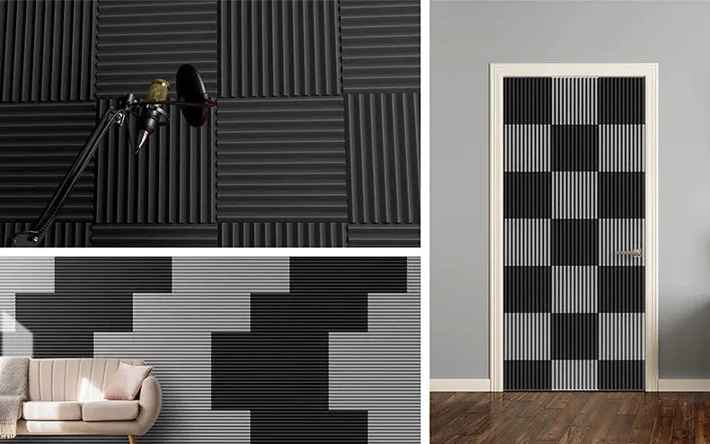 TOUO acoustic foam panels by Simples Market; black and gray soundproofing tiles for studio walls