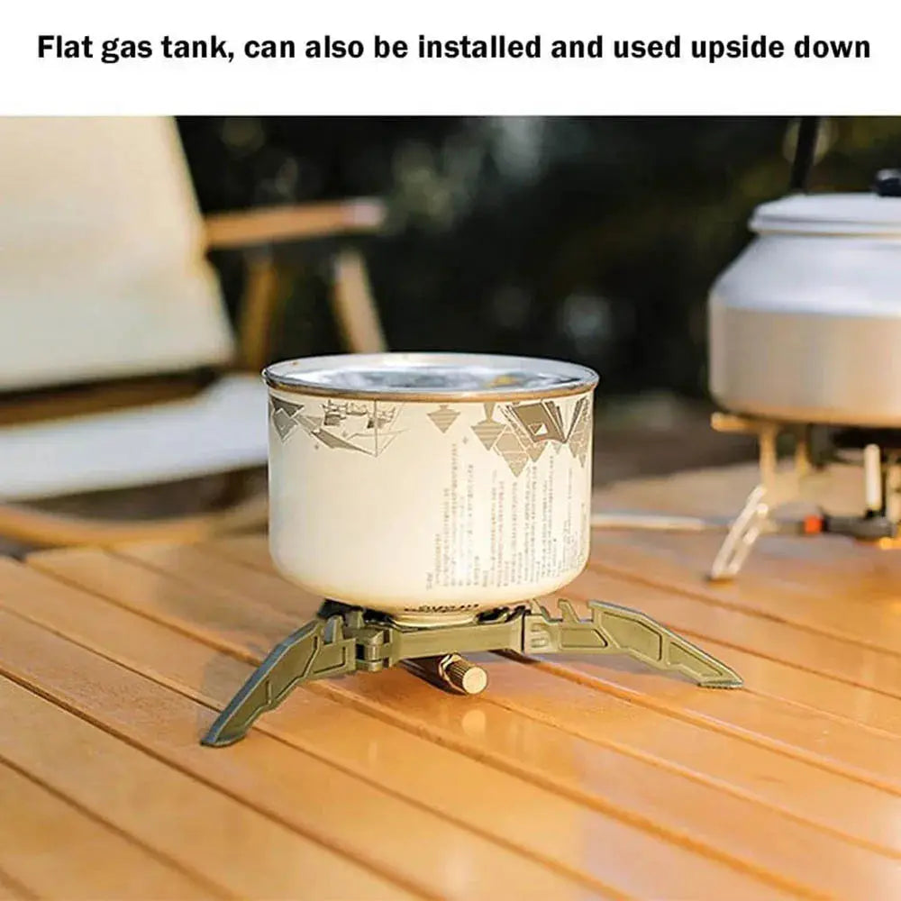 Gas can stabilizer tripod, foldable, olive green, for camping.