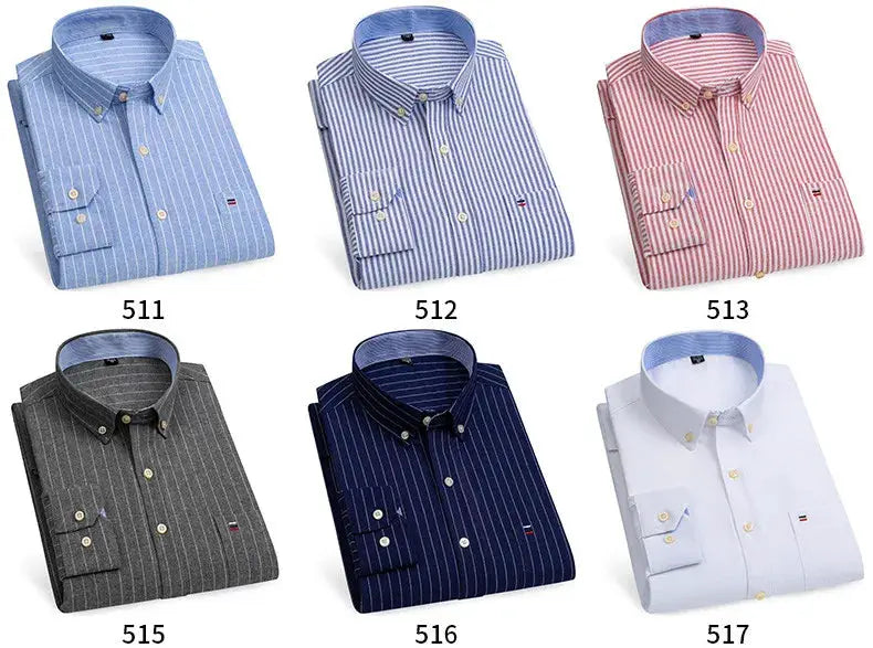 Men's 100% cotton Oxford shirts set of 6 in blue, blue stripe, pink stripe, grey pinstripe, navy pinstripe and white by Simples Market
