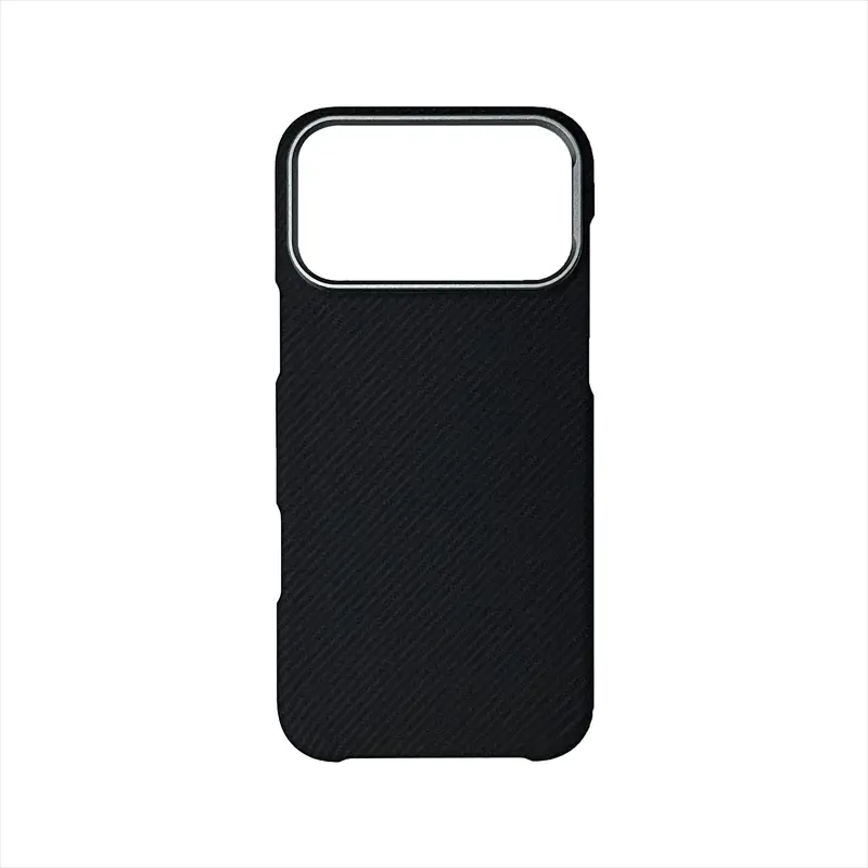 iPhone case with black carbon fiber texture, MagSafe compatible, shockproof
