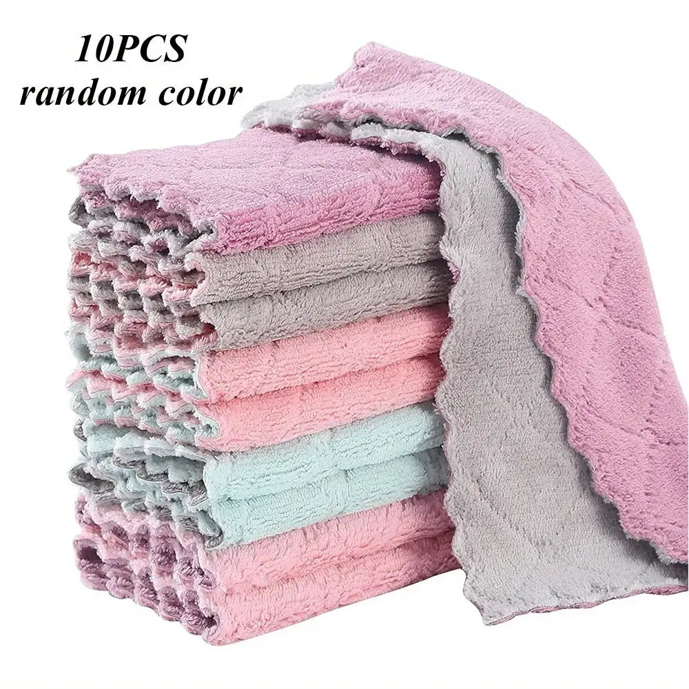 SmartClean 10 Pack Microfiber Kitchen Towels And Dishcloths Set Compact Absorbent Rags In Assorted Colors