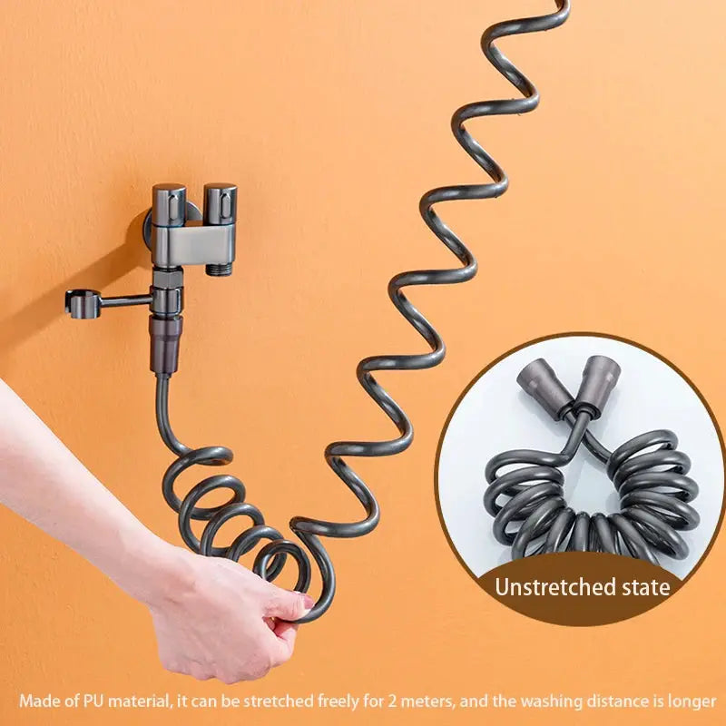 Simples Market zinc alloy angle valve wall-mount bidet sprayer set with coiled hose and dual-outlet spray