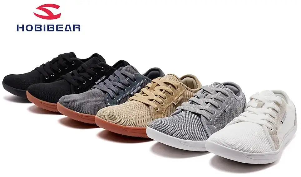 HOBIBEAR barefoot shoes; six pairs in colorways, unisex wide-toe minimalist trail walking shoes.