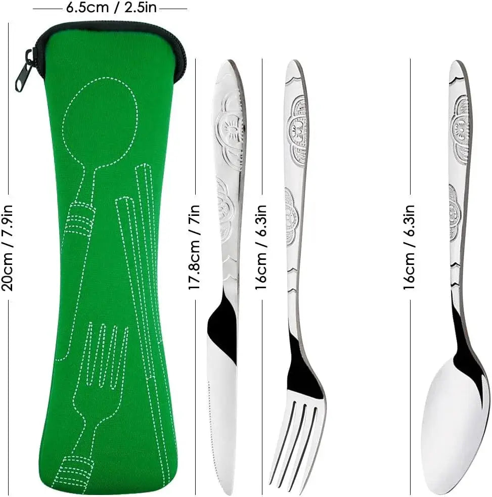 Picnic Set Tableware Washable With Zipper Travel Cutlery Kit Case Portable Pouch Stainless Steel Utensils For Dinner