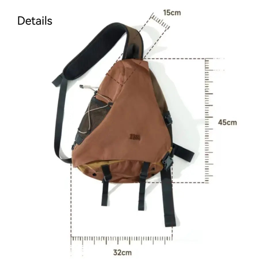 Simples Market brown nylon crossbody bag, Y2K portable light unisex travel rucksack