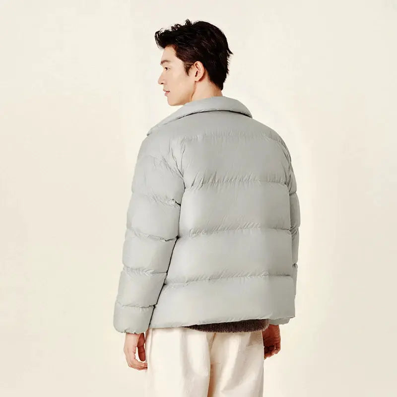 Semir men's down puffer jacket in light gray with thick insulation and stand collar