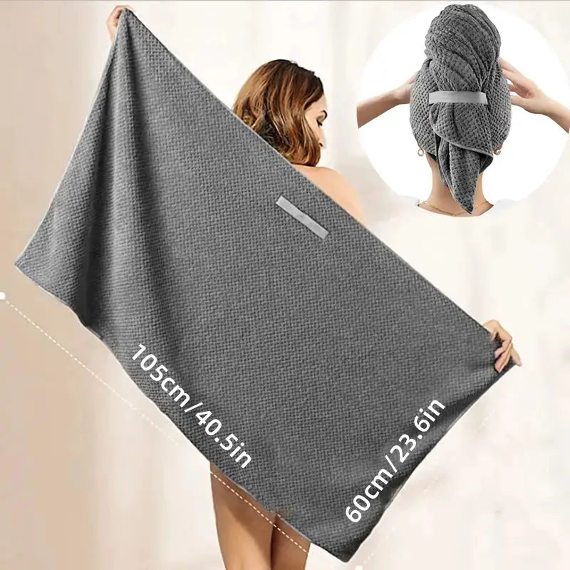Extra Large Microfiber Hair Towel Wrap With Elastic Band Quick Dry Ultra Absorbent Soft Turban