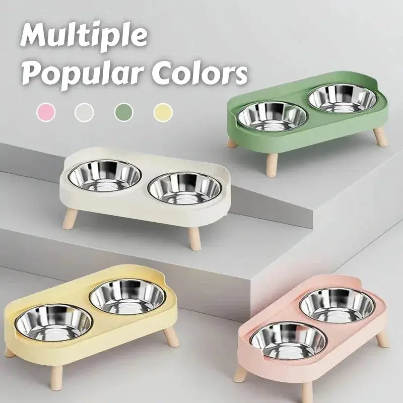 Simples Market Fashion pet food and water station with dual stainless steel bowls and neck support in four colors