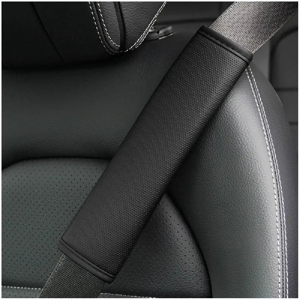 Simples Market PU leather shoulder cover for car seat belt, black embossed perforated texture