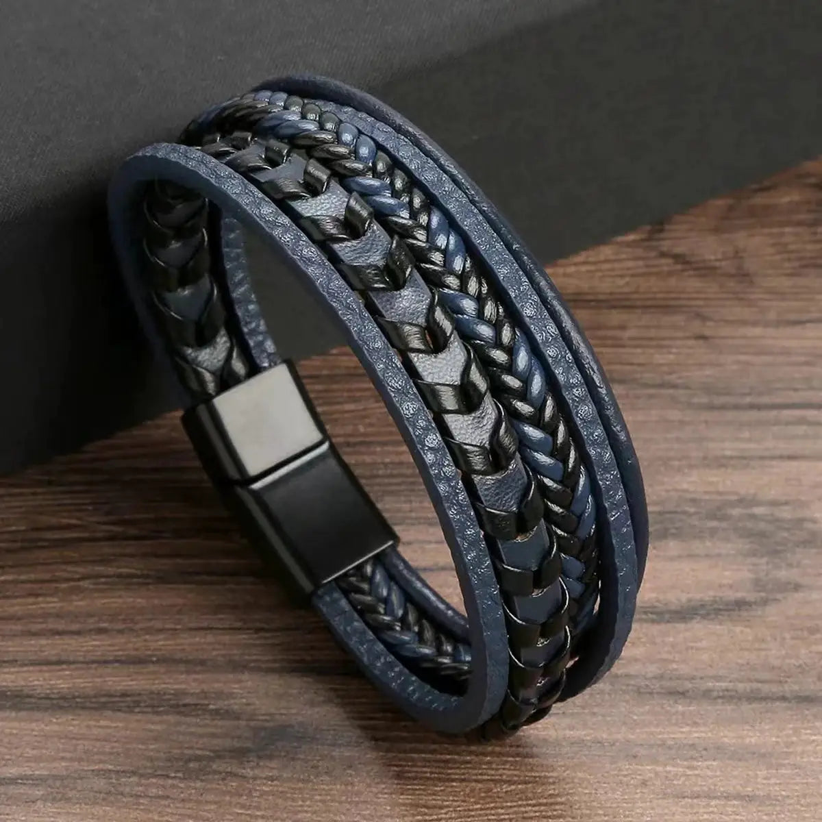 Mens Multi Layered Vintage Leather Rope Braided Bracelet With Alloy Magnetic Buckle