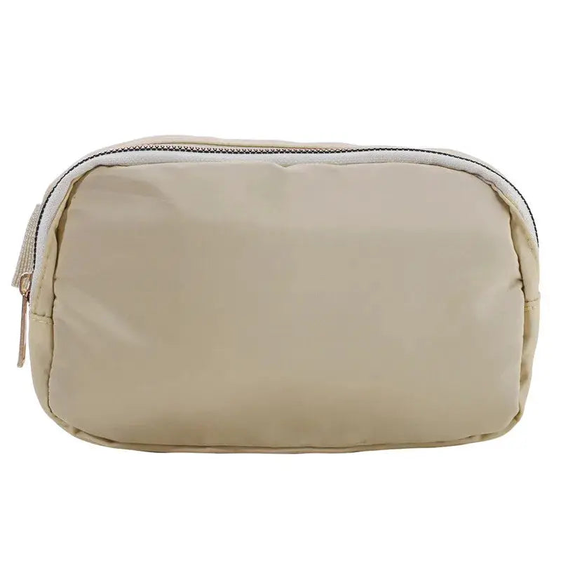 Simples Market beige waist bag with zipper, casual fanny pack for travel and outdoor use