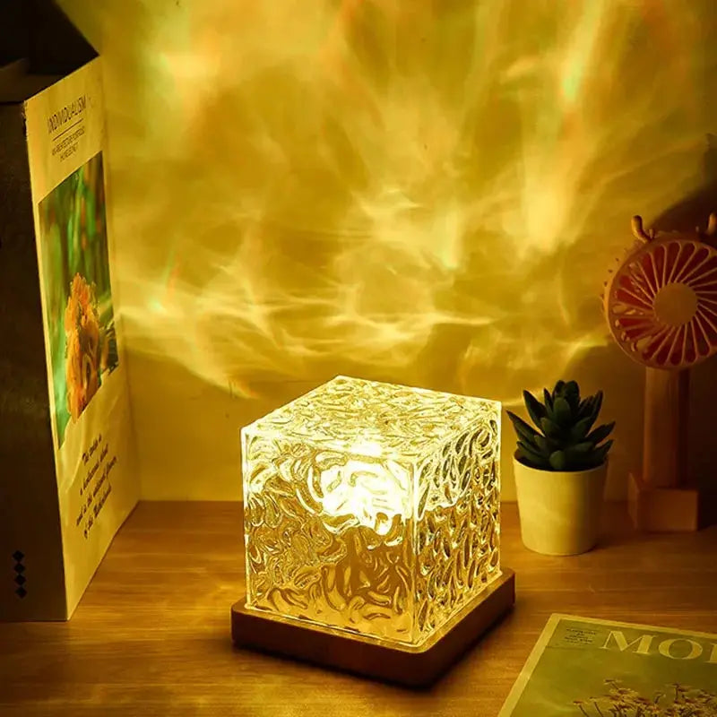 LuminaZen Water Ripple Night Light Dynamic Rotating 3D Crystal Flame Projector With 16 Color Options