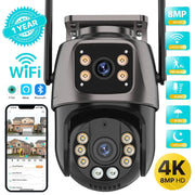 4K 8MP HD WiFi PTZ Outdoor Camera With Dual Lens And Dual Screen AI Auto Tracking IP CCTV Night Vision P2P iCSee