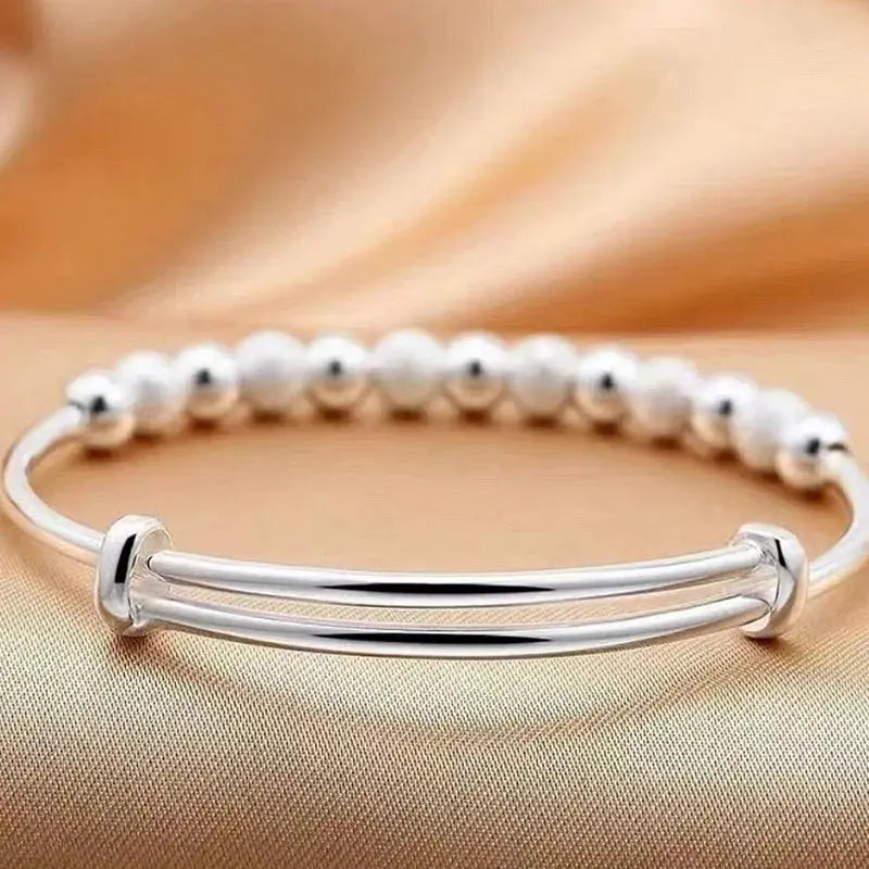 Korean Silver Color Charm Lucky Beads Bangles For Women Fashion Party Wedding Engagement Jewelry Trendy Bracelets