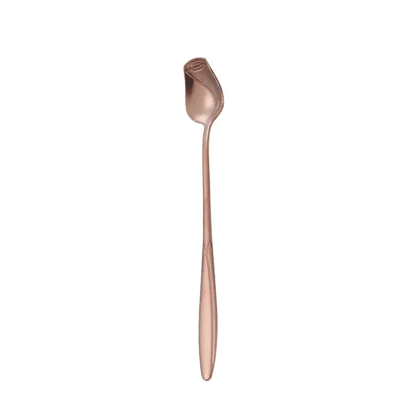 Long Handle Stainless Steel Teaspoon With Rose Shaped Handle For Dessert Coffee Tea Honey Salad New Year Gift