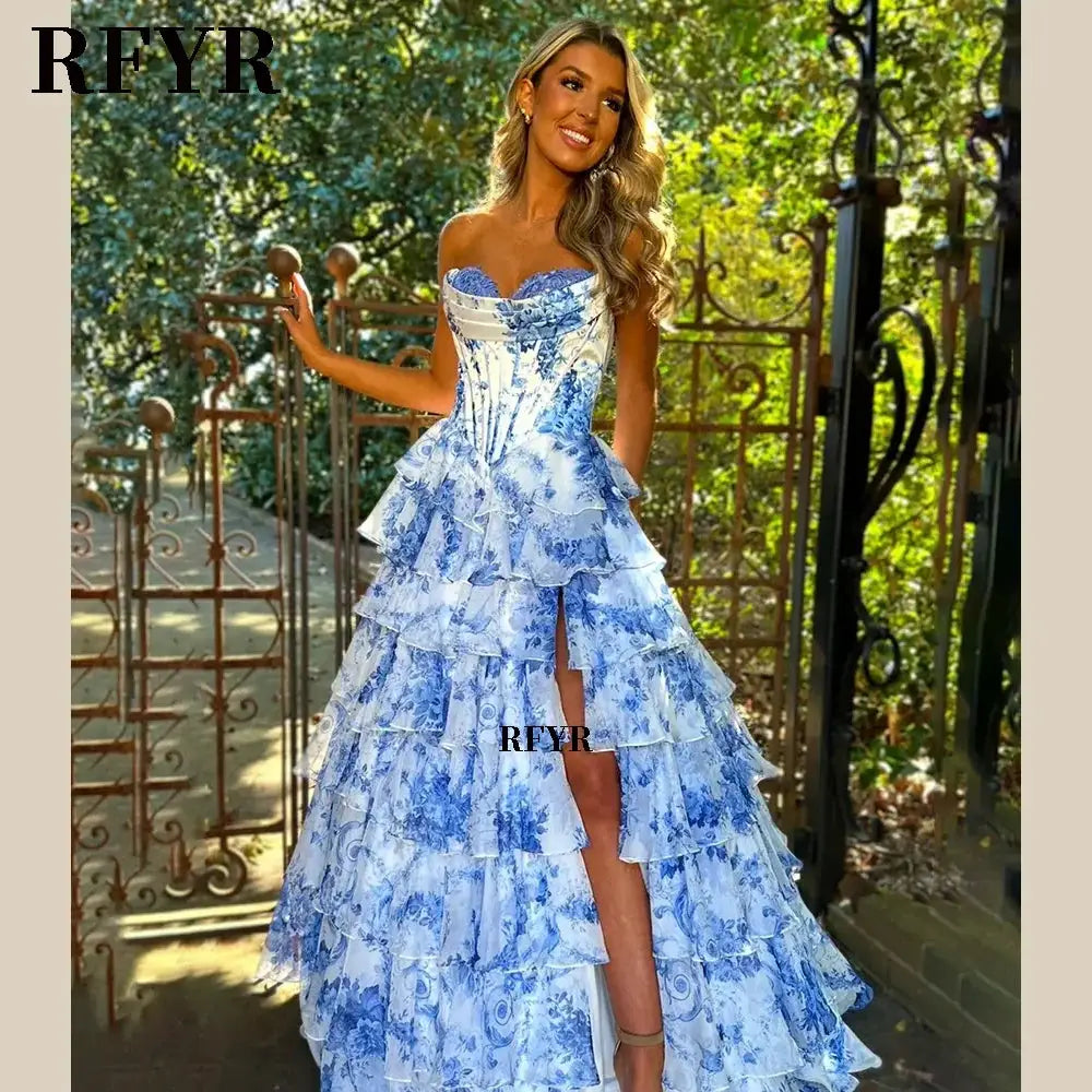 A Line Floral Prom Dress Floor Length Pleated Elegant Party Dress 2025