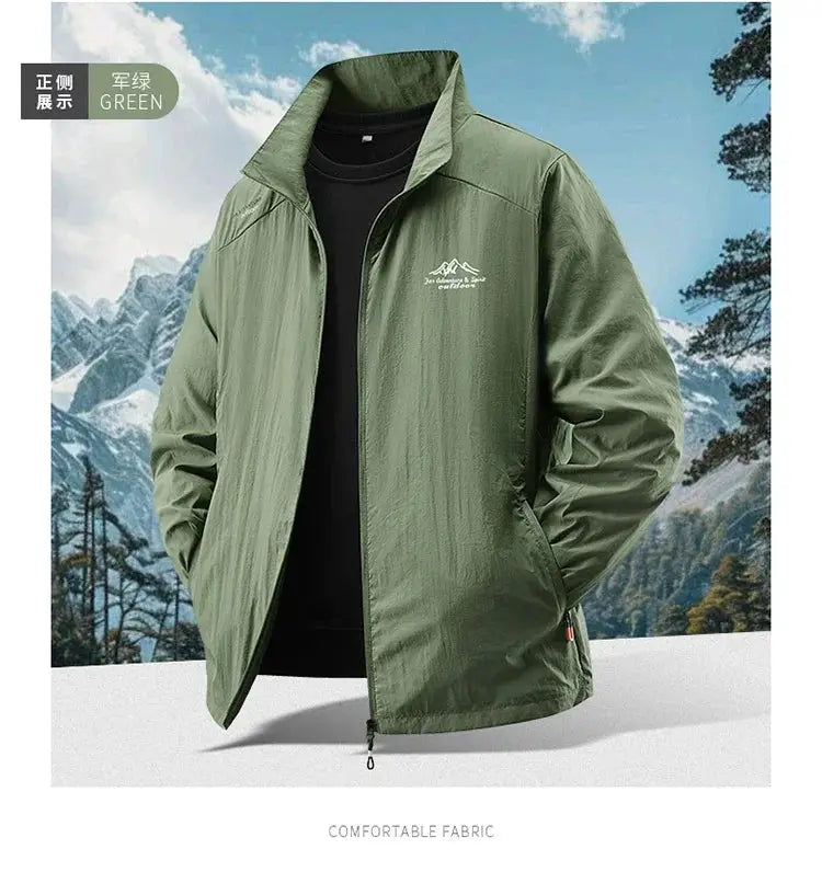 Simples Market 2025 men's ultralight sun protection jacket in olive green, breathable UV-proof coat