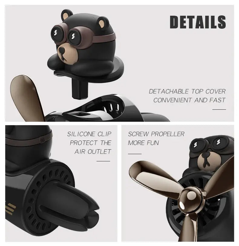 Odorless bear pilot car air freshener with vent clip and propeller