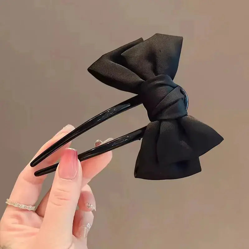 Elegant Boutique Bow U Shaped Hair Clip For Women Lightweight Durable Polyester And Plastic Hair Accessory Daily Wear