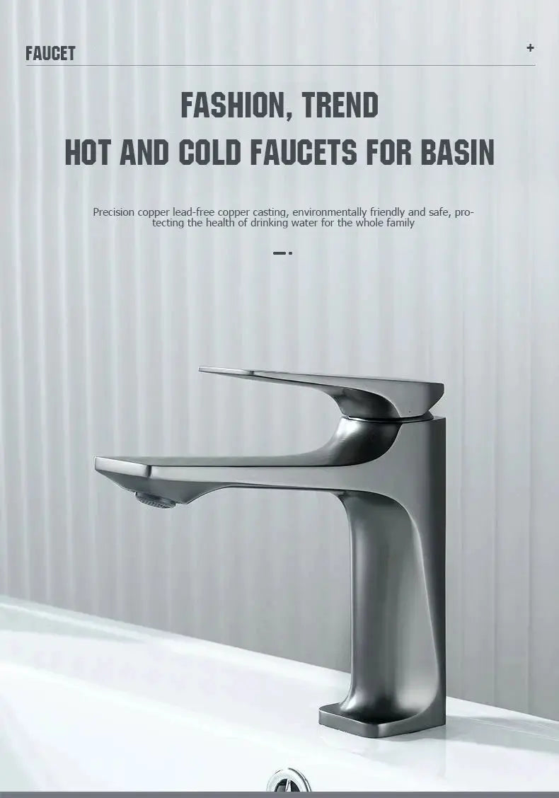 Simples Market brass-core modern bathroom sink faucet, single-handle deck-mounted mixer in metallic finish