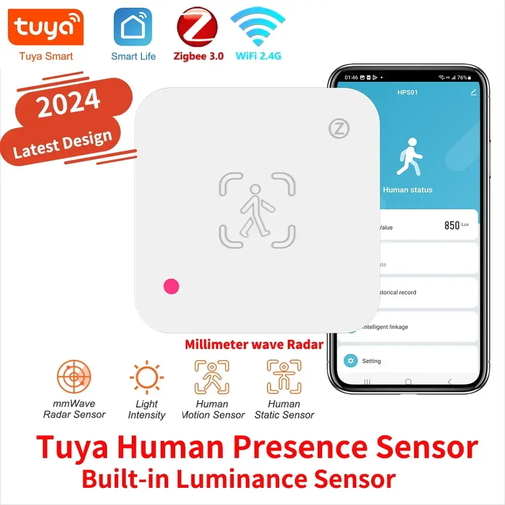 Tuya Zigbee WiFi Human Presence Sensor MmWave Radar Detector With Luminance Sensor For Smart Home Smart Life Replace PIR