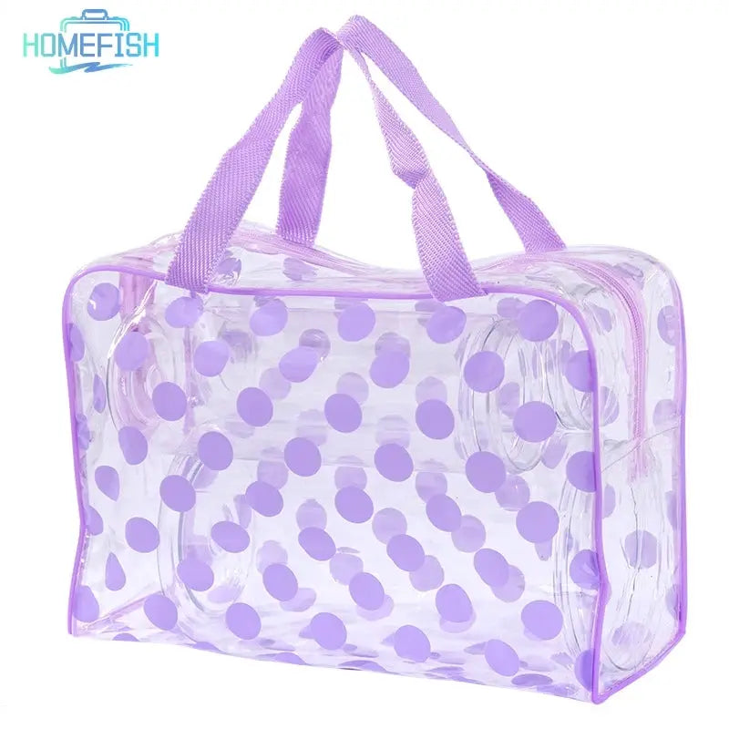 HOMEFISH Transparent Polka Dot Womens Makeup Bag Waterproof PVC Cosmetic Organizer for Travel and Daily Use