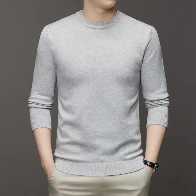 Men's Simples Market crewneck knit sweater, light gray, soft lightweight solid color