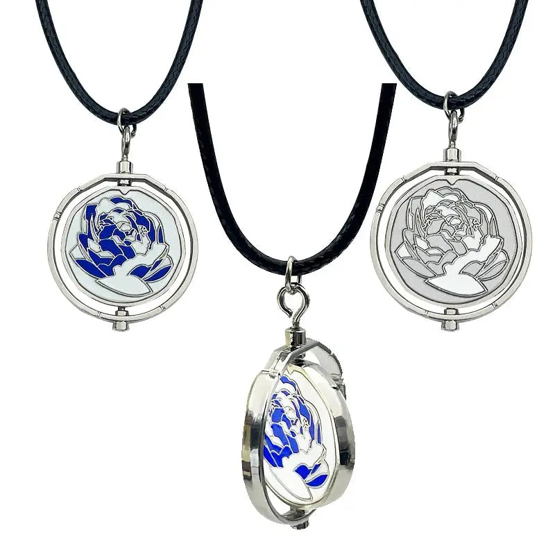 Arcane Jinx Blue Rose Rotatable Cosplay Necklace Backpack Pendant Halloween Party Gift For Fans