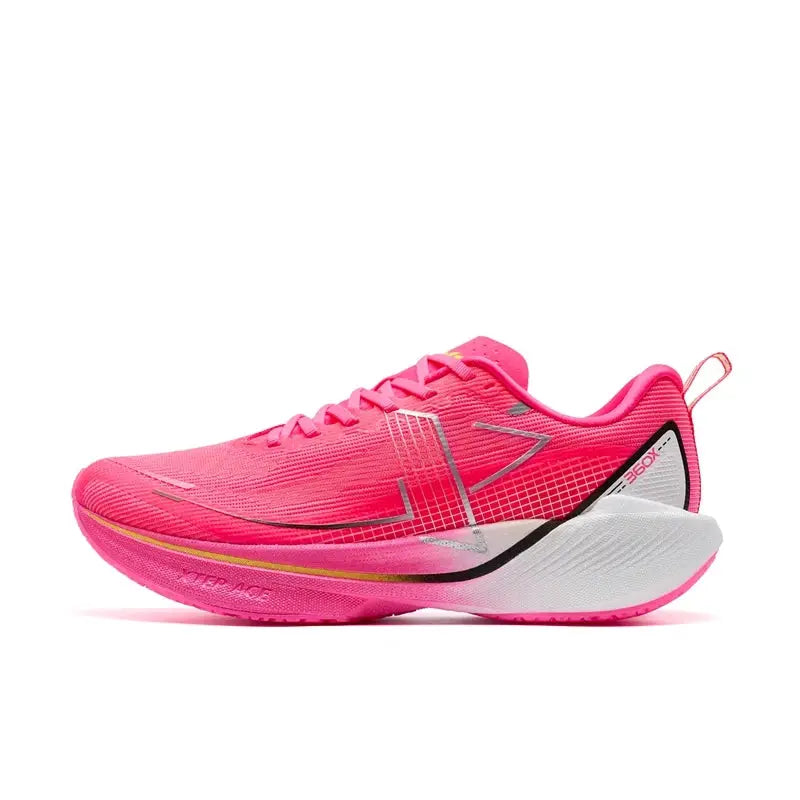 Xtep 360X men’s pink running shoe with white midsole and pink outsole, lightweight ETPU