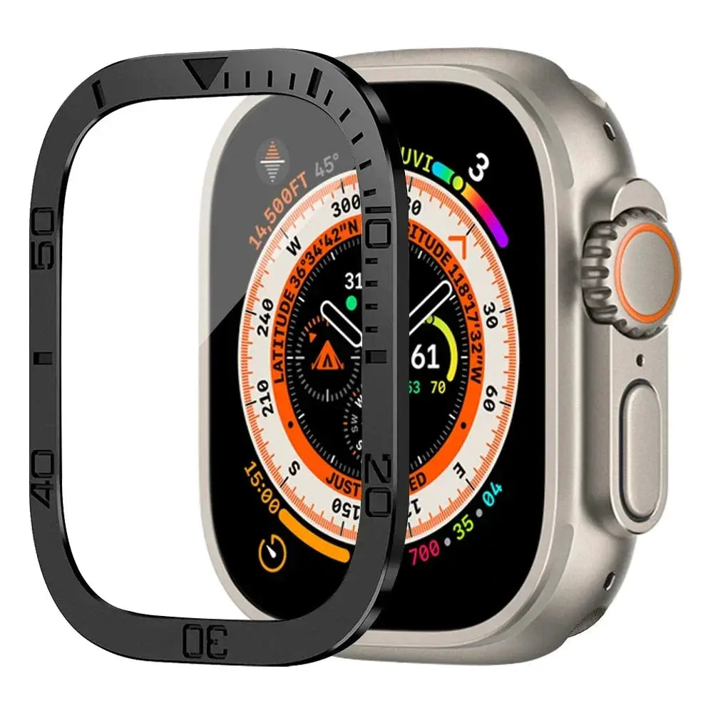 Aluminium Alloy Case+Tempered Glass for Apple Watch Ultra 2 49mm Anti-Scratch Screen Protector for iWatch Ultra 49mm Cover Film