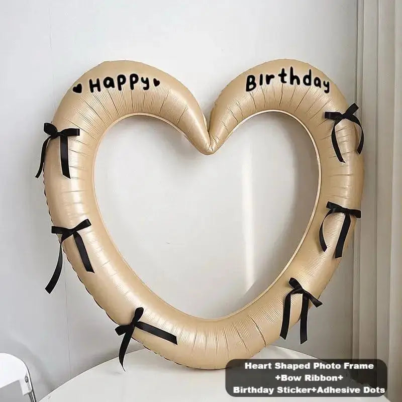 Happy Birthday Heart Photo Frame Balloon With Bowknot Stickers Photo Props For Party And Wedding Decoration