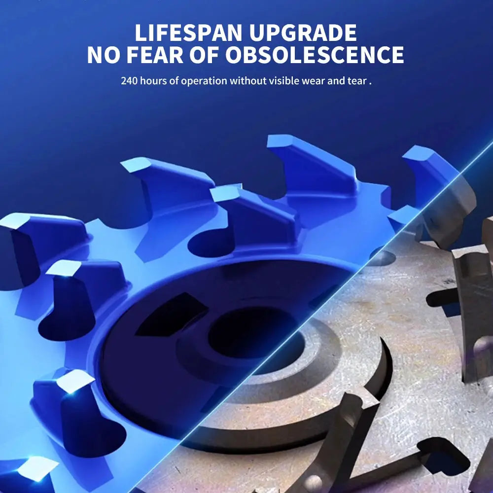 Blue gear illustration banner with diagonal seam, Lifespan Upgrade slogan, and 240 hours of operation text.