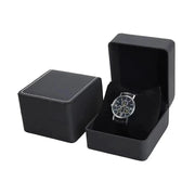 LuxGuard Black PU Leather Clamshell Watch Gift Box With Pillow For Men Display Case